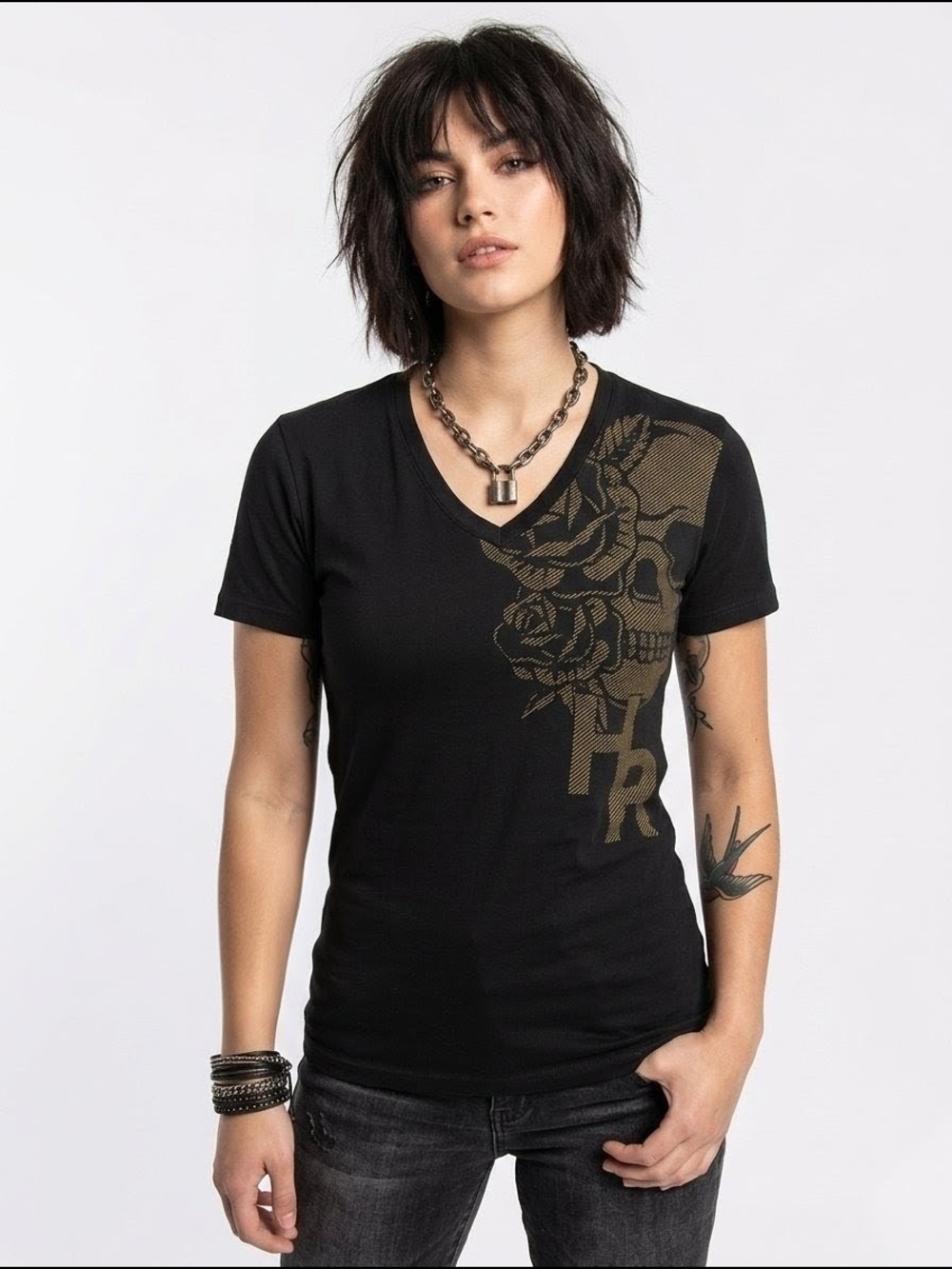 Headrush Skull & Rose Graphic Tee Size Small Grunge Biker